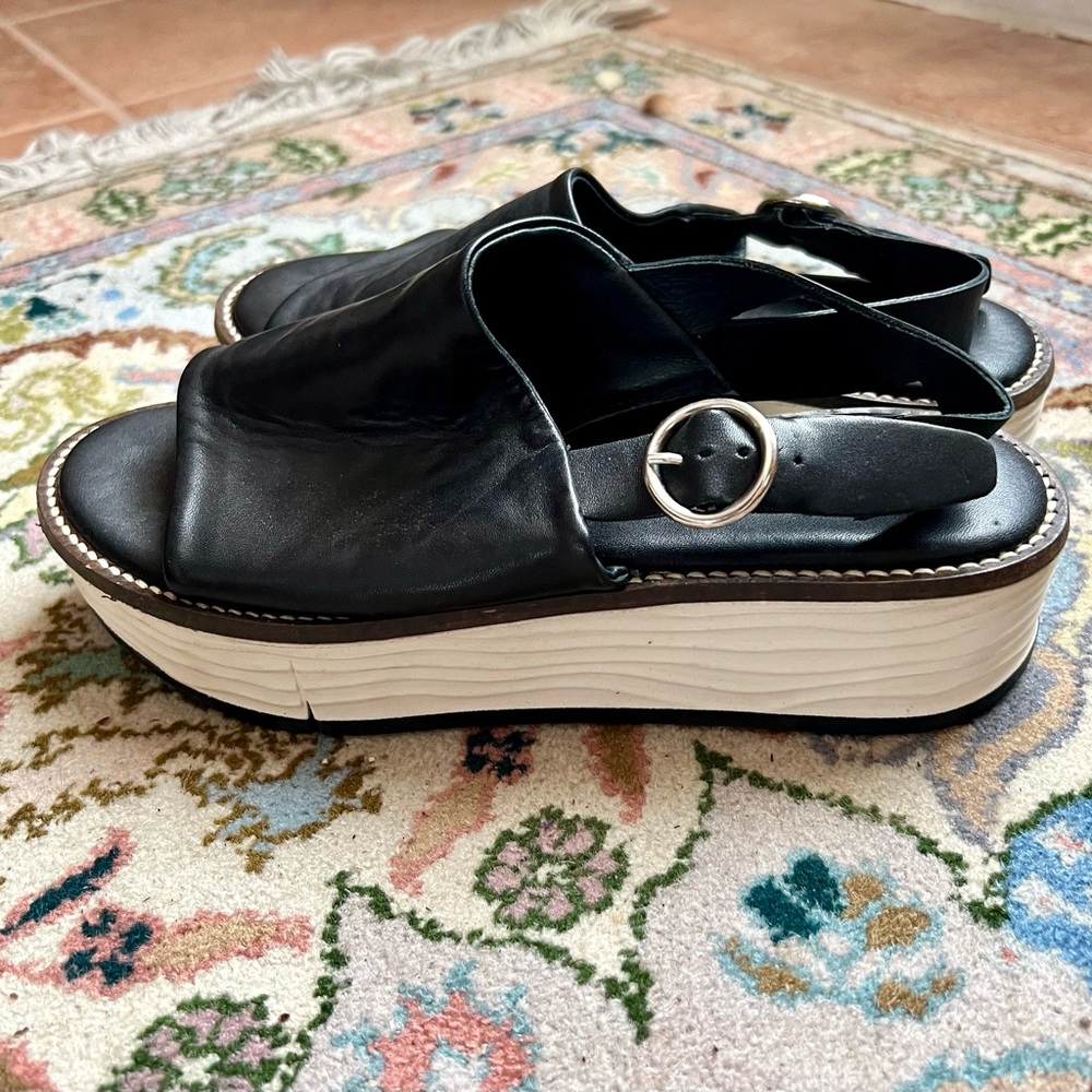 Miz Mooz black leather platform sling back sandals